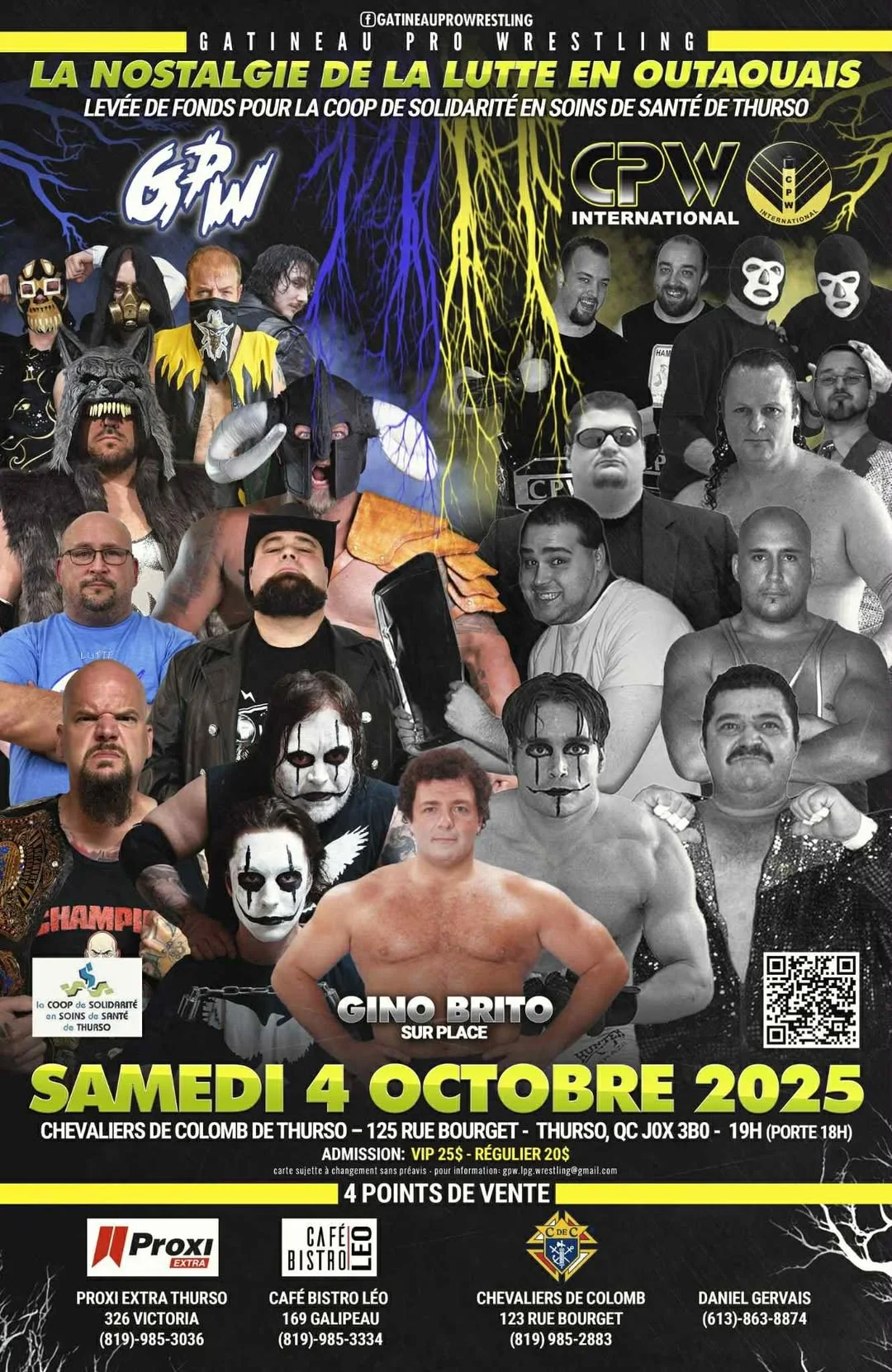 Affiche du gala La nostalgie de la lutte en Outaouais avec Guy Sauriol à Thurso le 4 octobre 2025
